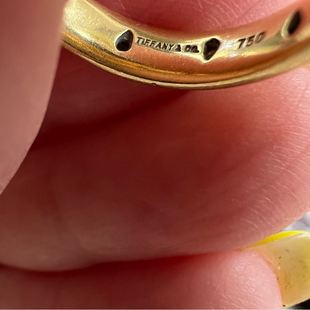 Vintage Tiffany & Co. 18K Yellow Gold Platinum Diamond 4mm Etoile Band Ring - Picture 3 of 7